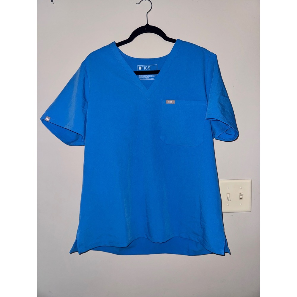 Figs Technical Collection V-Neck Scrub Top Blue XL Womens Pocket Short Sleeve